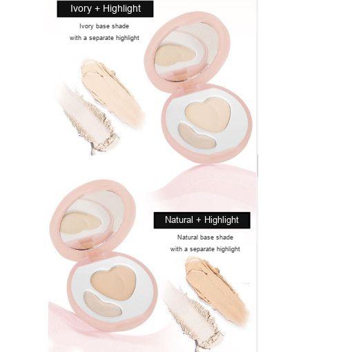 Two heart-pan compact combinations labelled Ivory plus Highlight and Natural plus Highlight