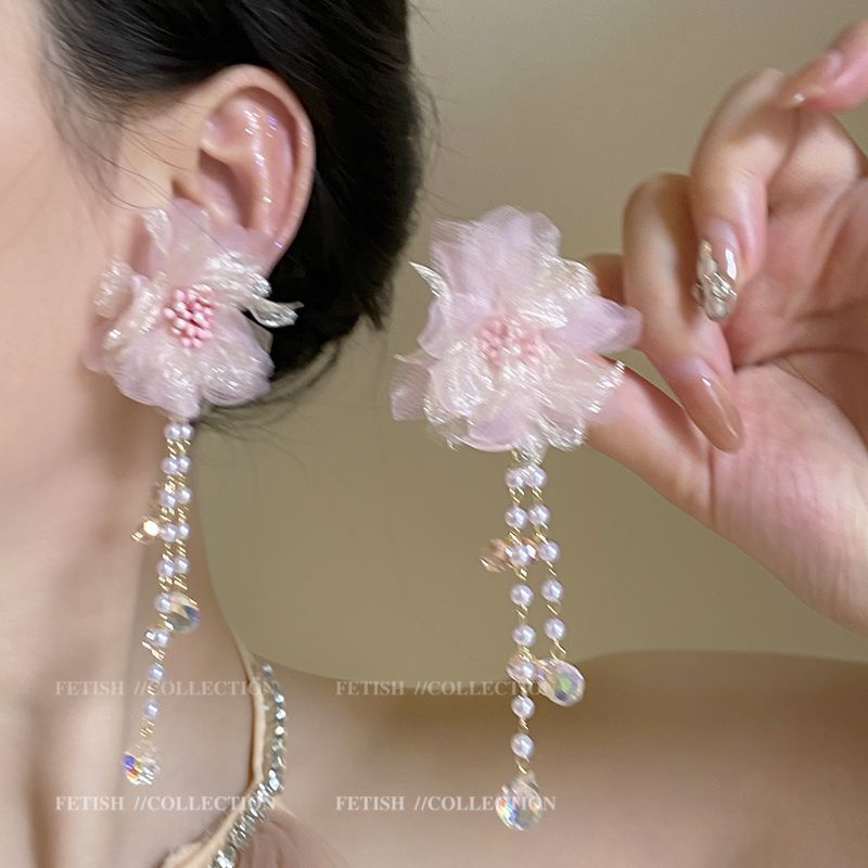 Pink Floral Necklace and Earring Set — product view 3