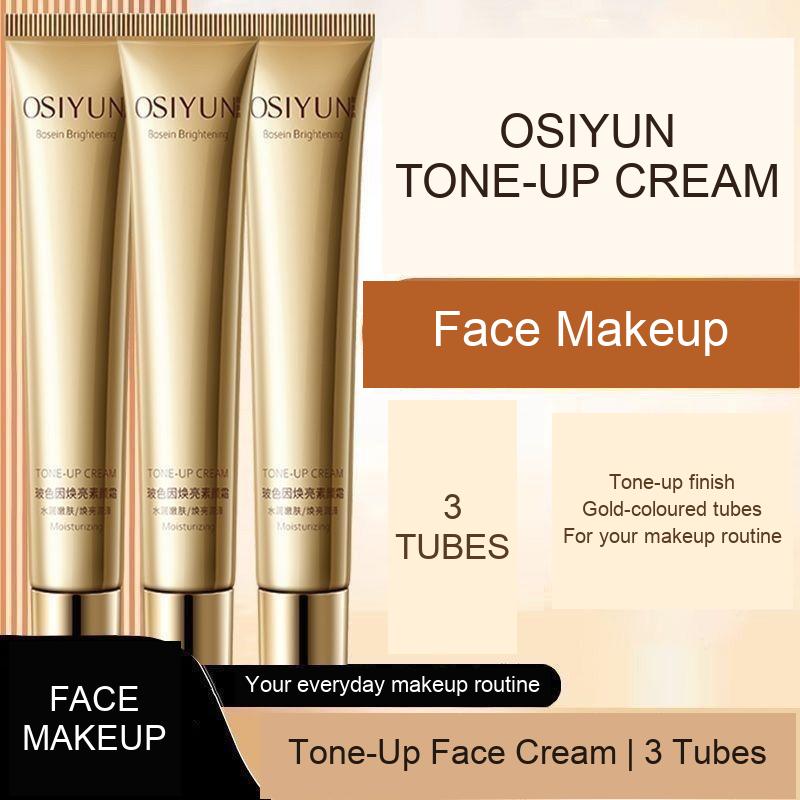 OSIYUN Tone-Up Face Cream, three gold-coloured tubes, with English product captions