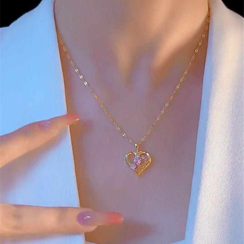 Pink Heart Crystal-Style Necklace — product view 1