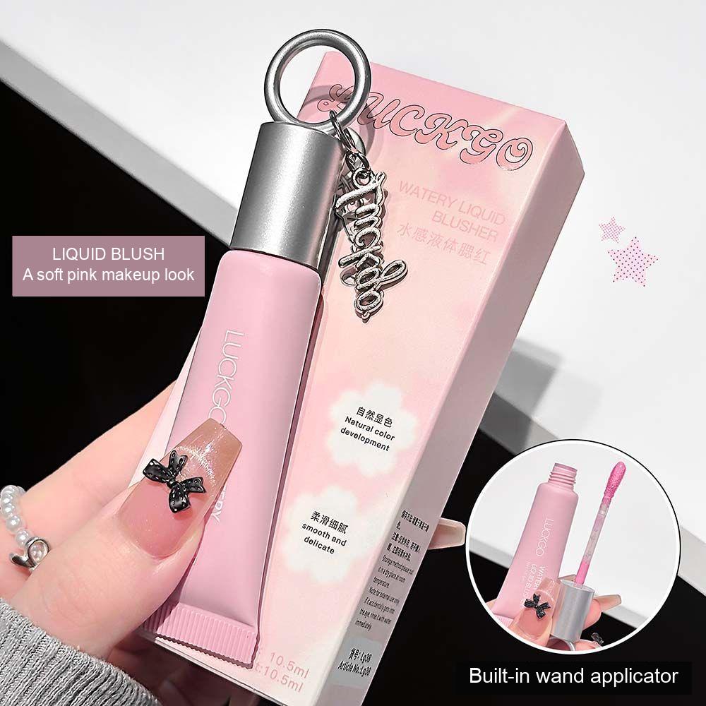 LUCKGO Watery Liquid Blusher packaging with pink tube and built-in wand applicator