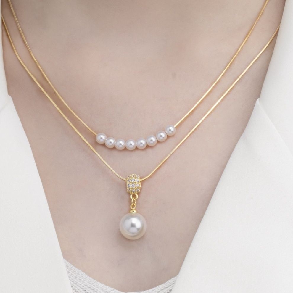 Gold-Tone Pearl-Style Layered Necklace — product view 1