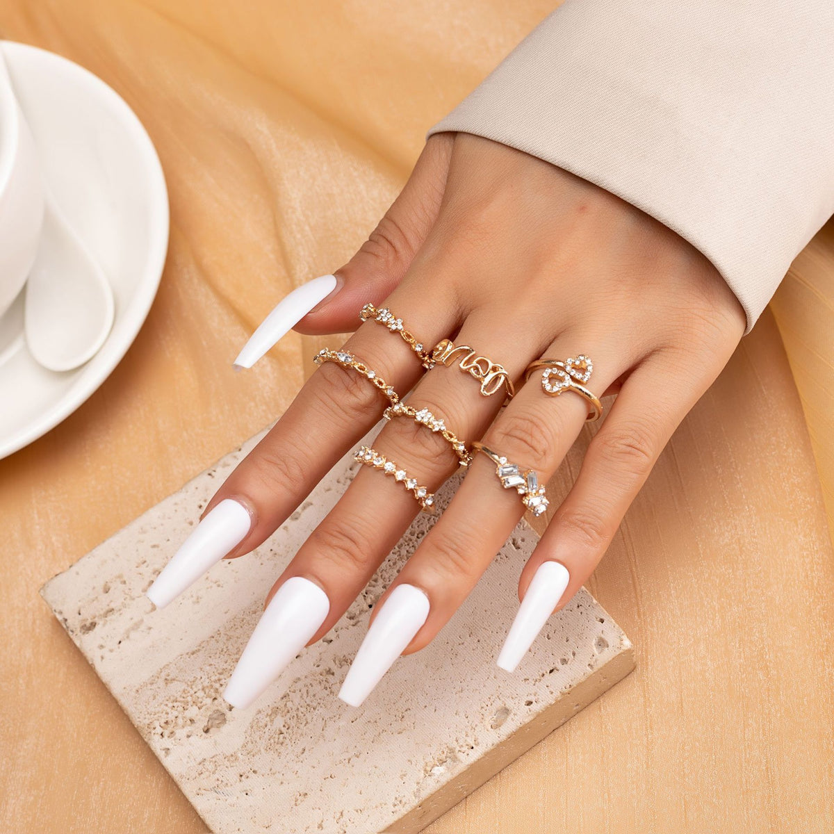Gold-Tone Heart Set Ring