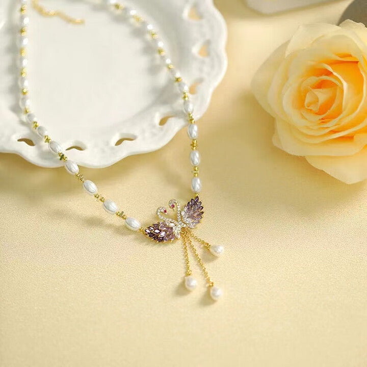 Swan Pendant Necklace in Purple
