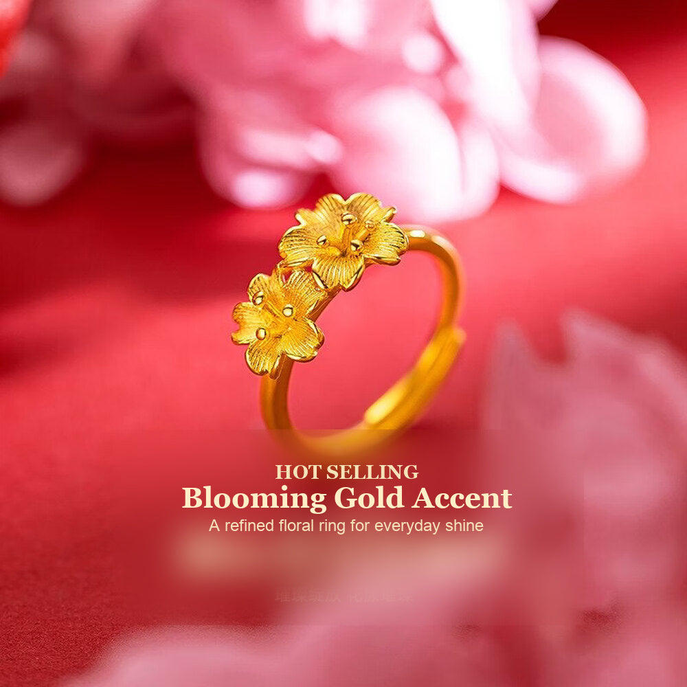 Double Flower Ring - Adjustable Gold - image 5