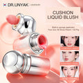 DR.UNYAK cushion liquid blush with sponge applicator and shade guide; the set includes 02 Snow Peach and 03 Fig