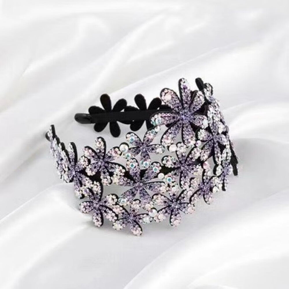 Wide Floral Rhinestone Headband - Purple