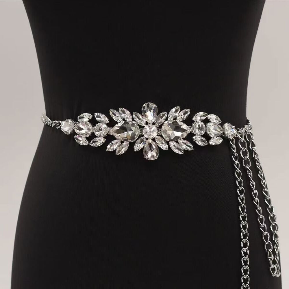 Rhinestone Waist Chain Belt - Silver Tone - image 3