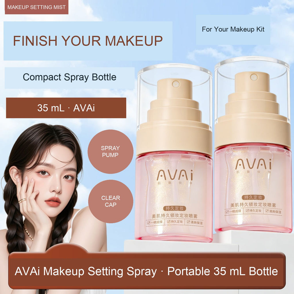 AVAi setting spray with clear protective caps and gold-tone spray pumps