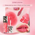 Mousse Bear glossy lip colour in shade 03 First Love Pink, with colour swatch and lip detail