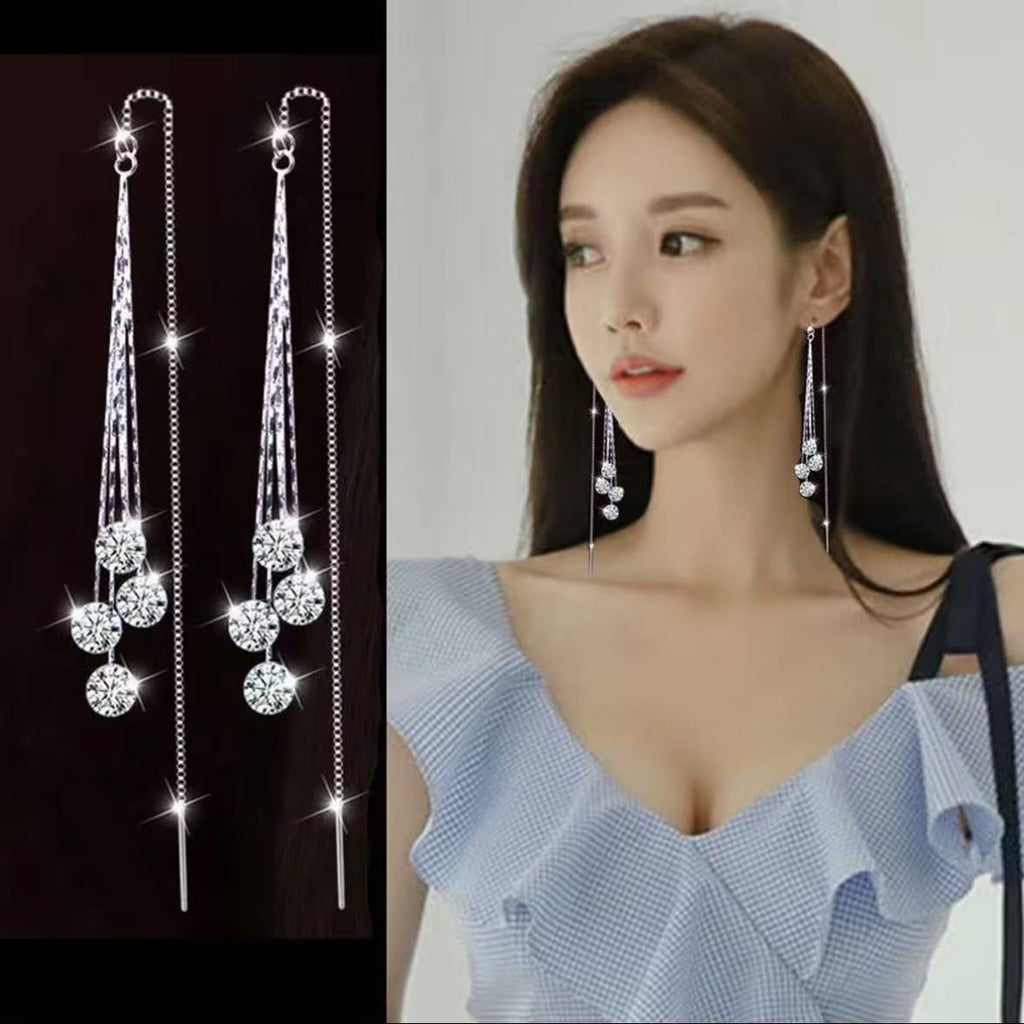 Crystal-Style Tassel Long Earrings