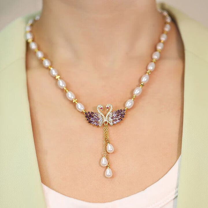Swan Pendant Necklace in Purple