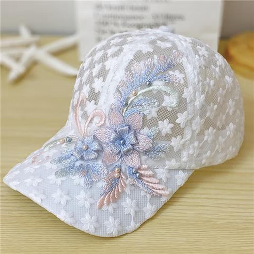 Floral Mesh Baseball Cap - White