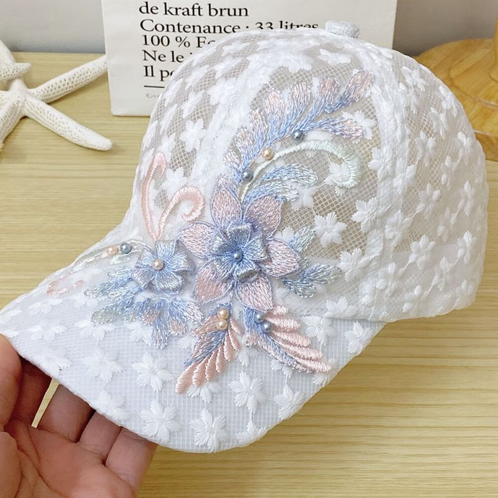 Floral Mesh Baseball Cap - White