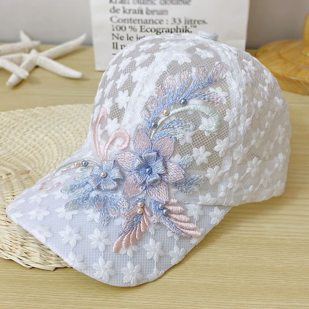 Floral Mesh Baseball Cap - White