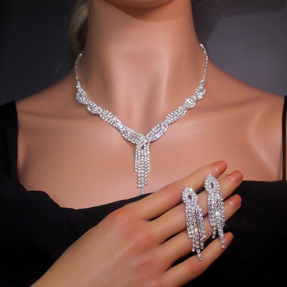 Rhinestone Necklace & Earrings Set
