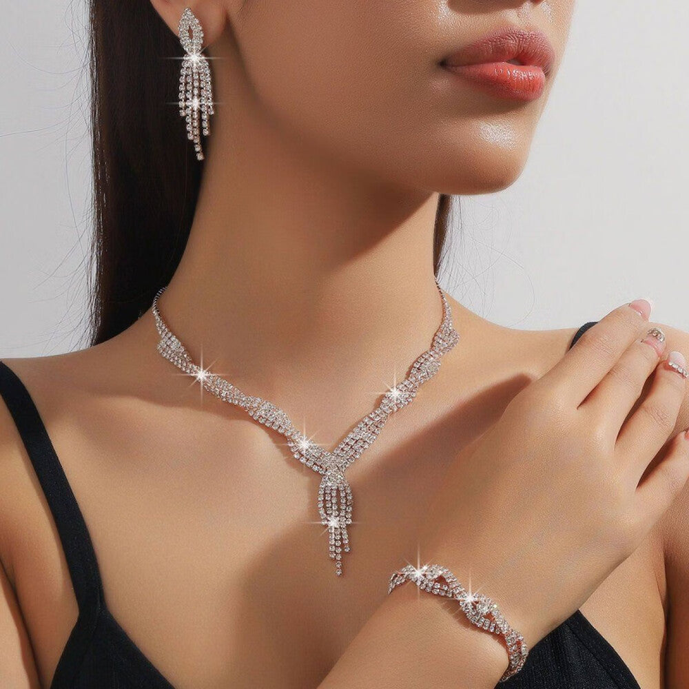 Rhinestone Necklace & Earrings Set
