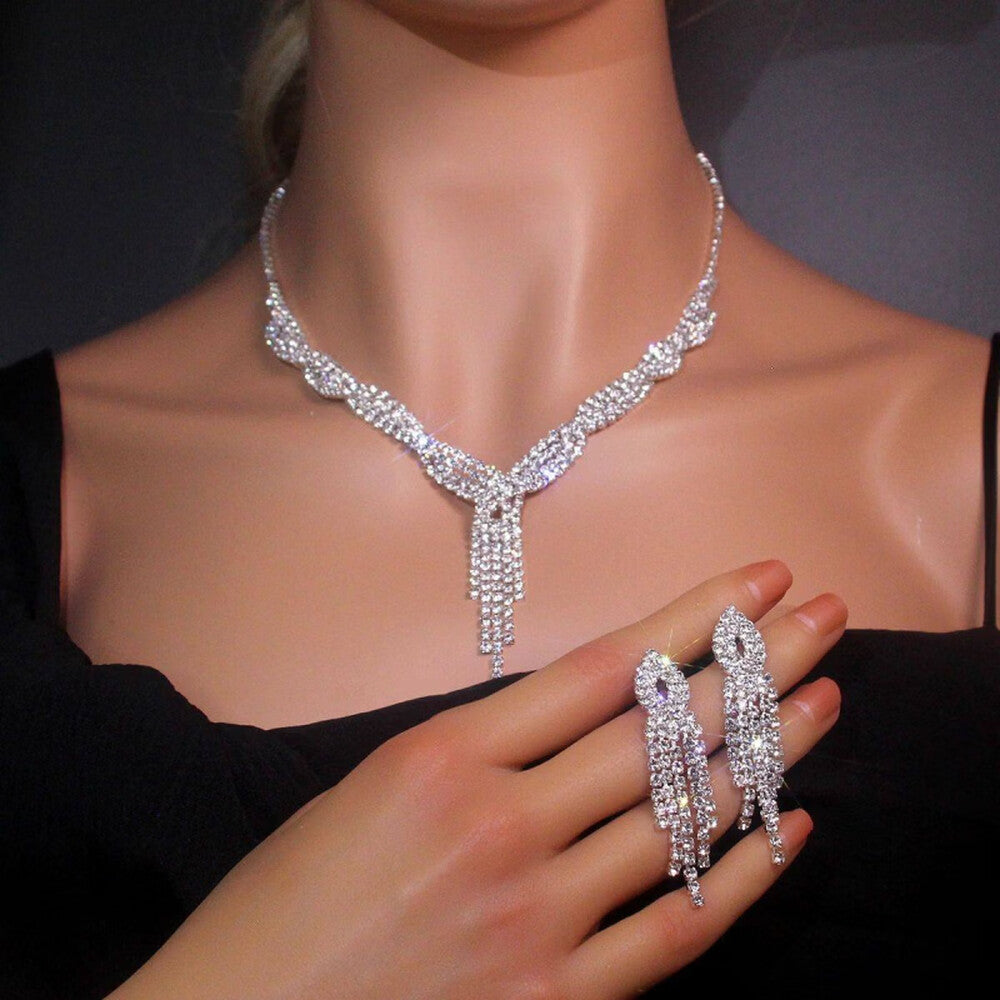 Rhinestone Necklace & Earrings Set