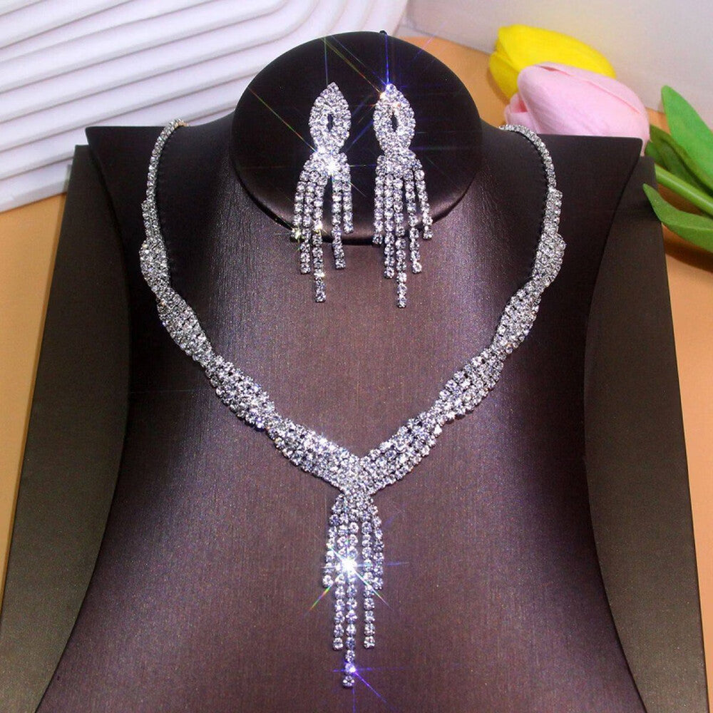 Rhinestone Necklace & Earrings Set