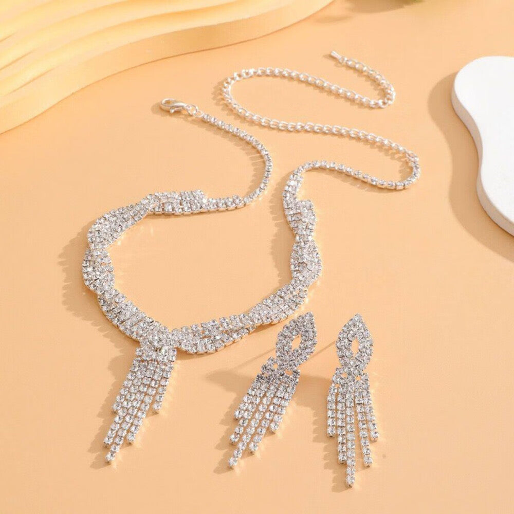 Rhinestone Necklace & Earrings Set